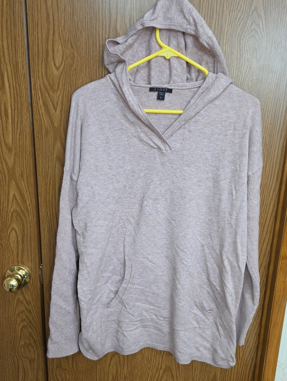 Cyrus Women's V-Neck Hooded Sweater in Light Taupe